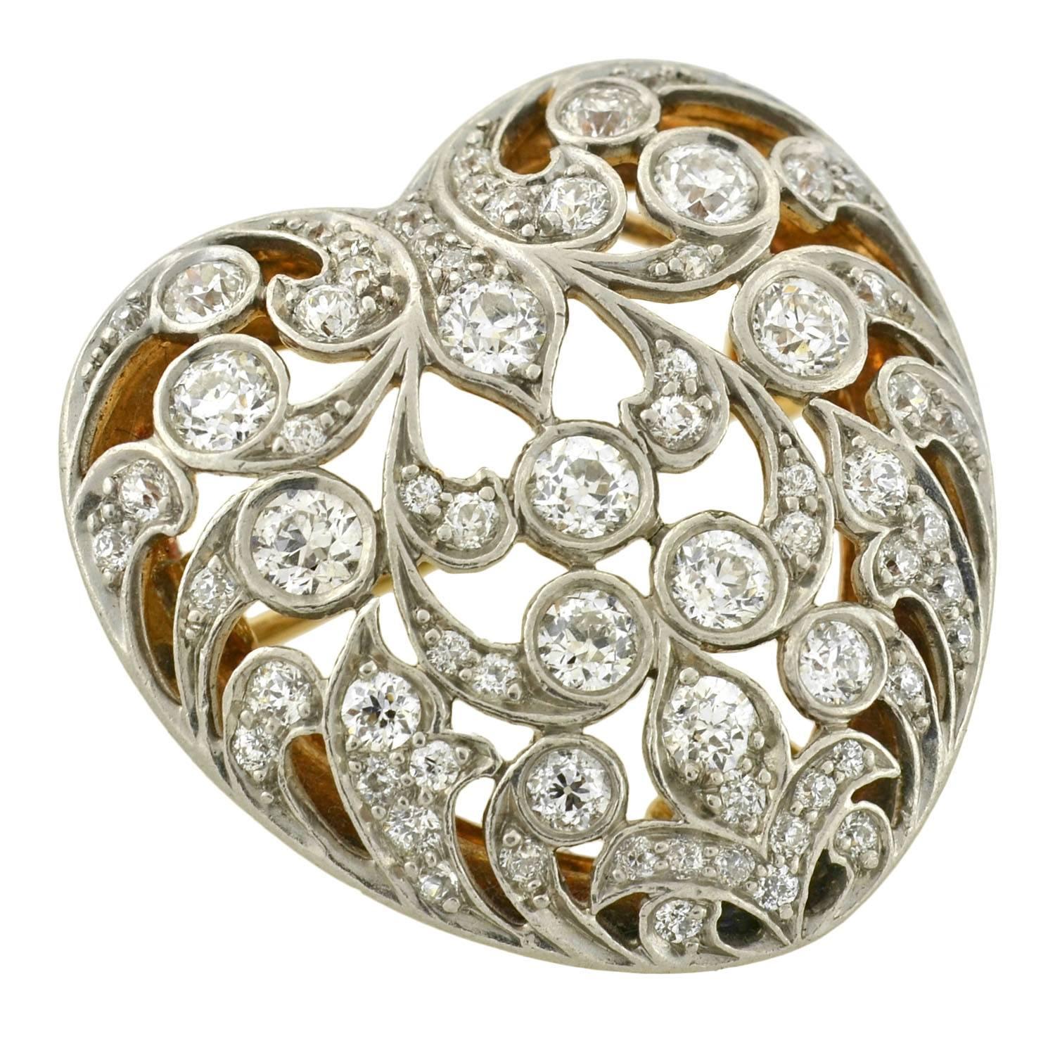 TIFFANY & CO. Edwardian Diamond & Gold Heart Pin/Pendant 2