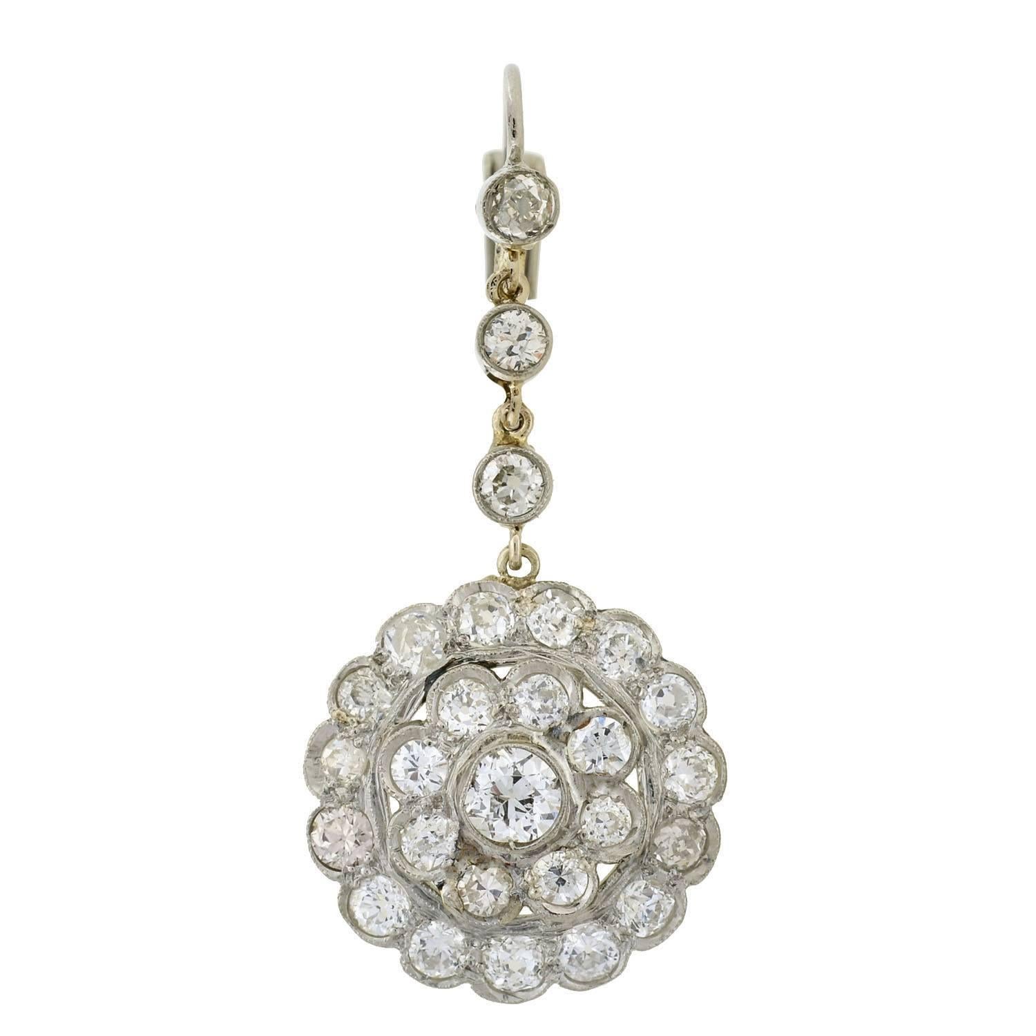 Women's Late Art Deco Diamond Cluster Platinum Earrings 4.20ctw