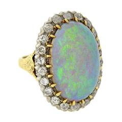 Antique Exquisite Victorian Large Opal Diamond Gold & Sterling Ring
