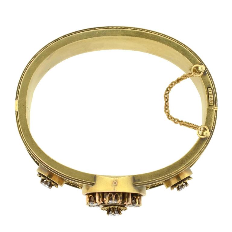 Victorian Etruscan Diamond and Gold Hinge Bracelet For Sale at 1stdibs