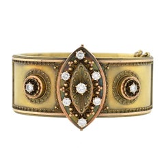 Antique Victorian Etruscan 1.55 Total Carat Diamond Hinge Bangle Bracelet