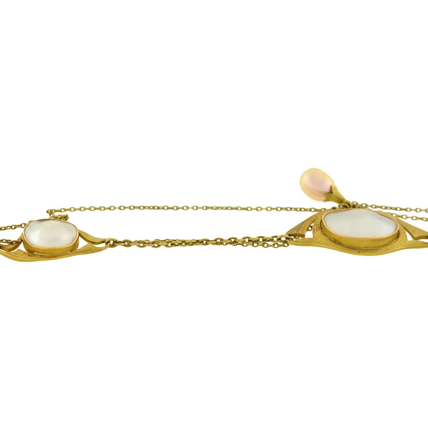 Art Nouveau Blister Pearl Festoon Gold Necklace 1