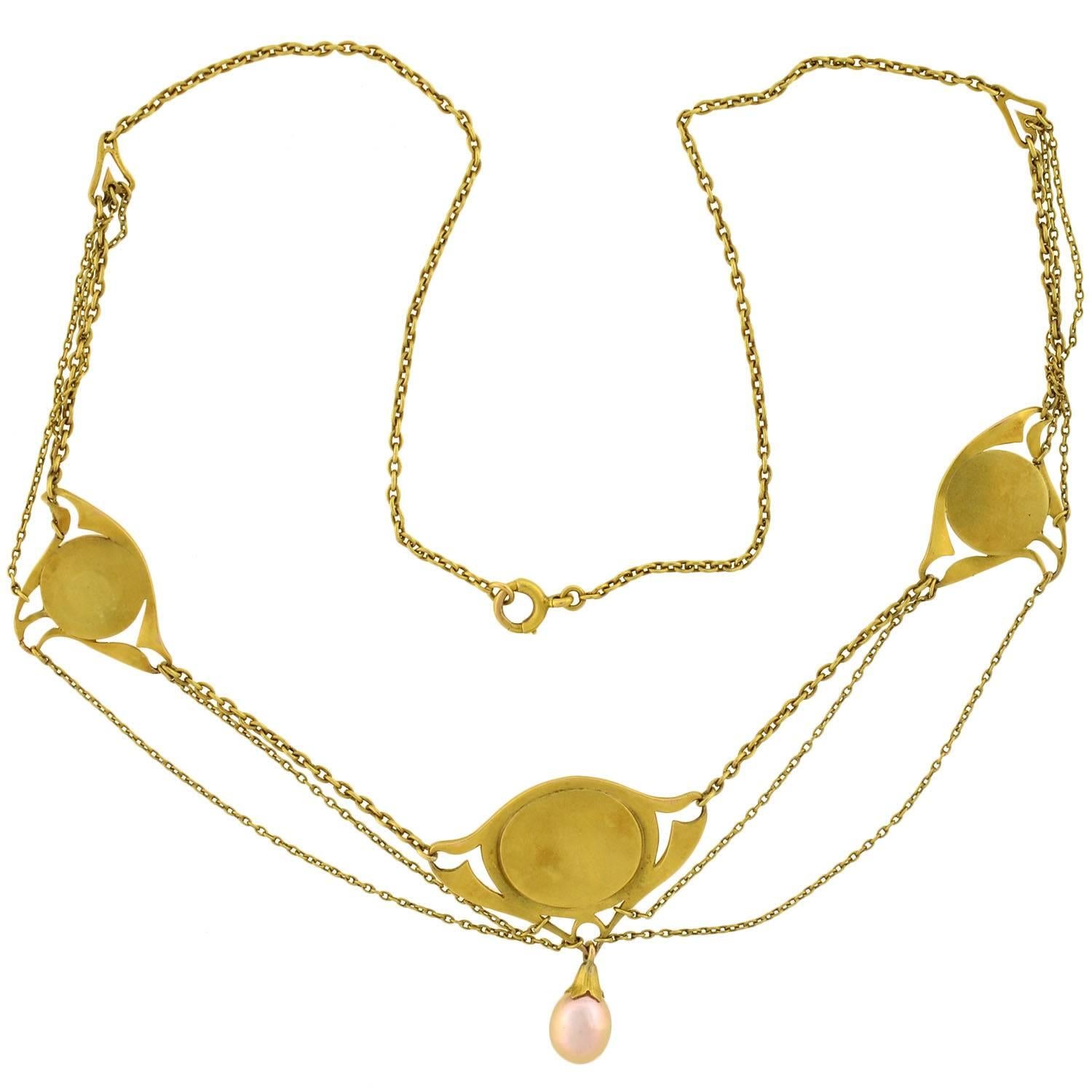 Art Nouveau Blister Pearl Festoon Gold Necklace 3