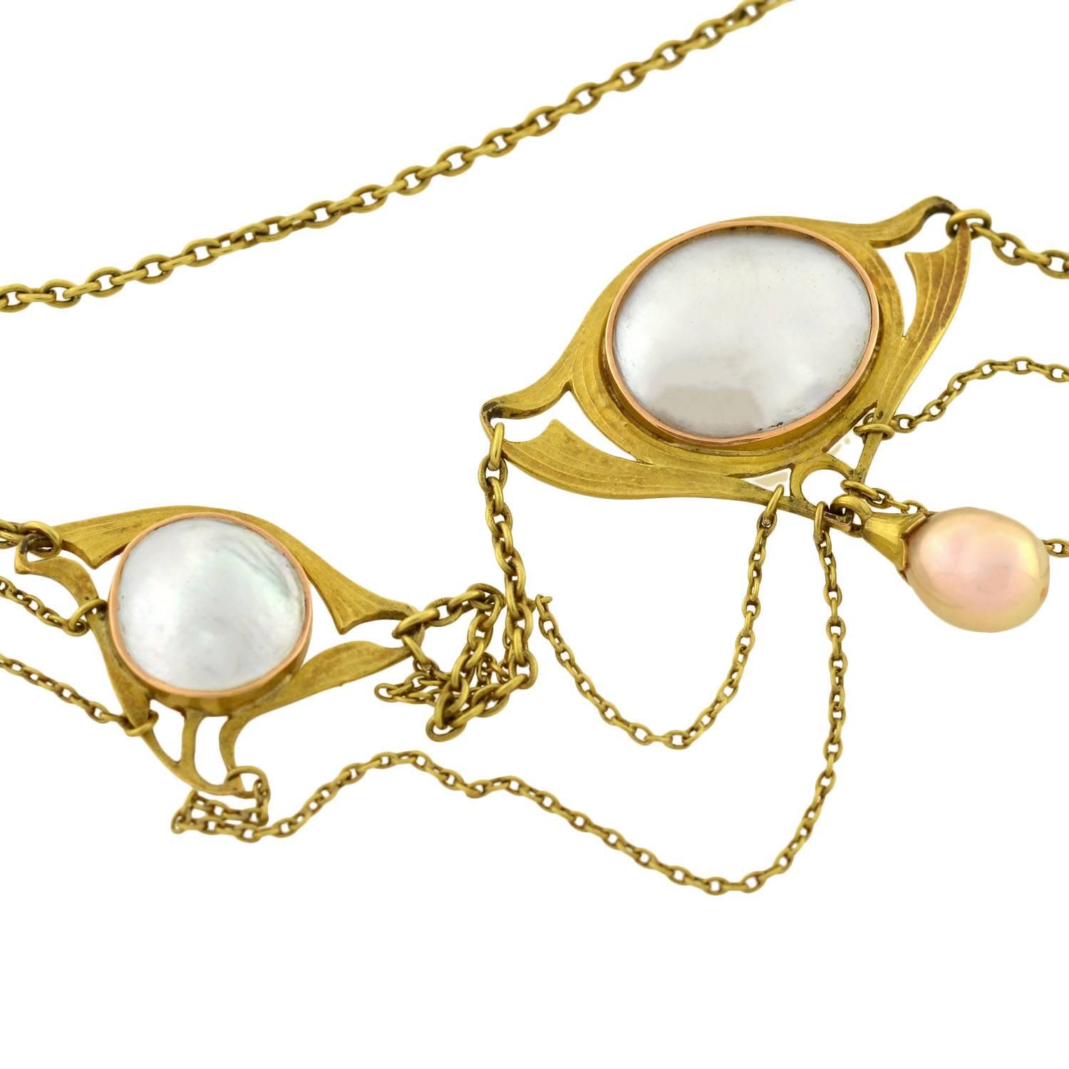 Art Nouveau Blister Pearl Festoon Gold Necklace 2
