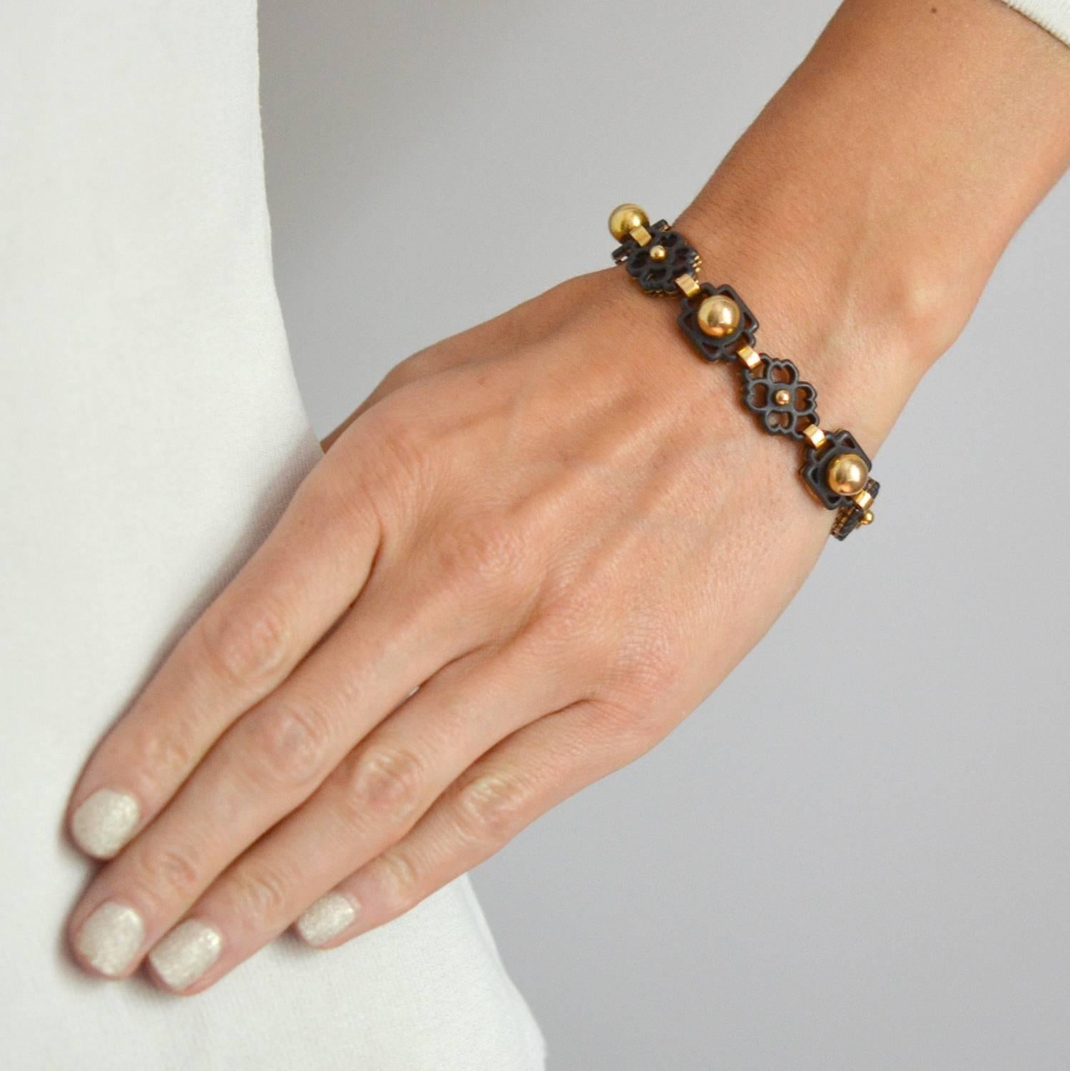 MARSH & COMPANY Floral Link Gold and Steel Bracelet 4