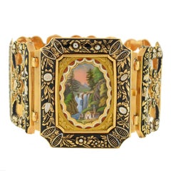 Early Victorian Swiss Enamel and Mother of Pearl Locket Bracelet