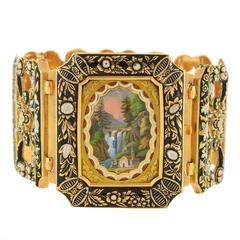 Early Victorian Swiss Enamel & MOP Gold Bracelet w/Locket 4