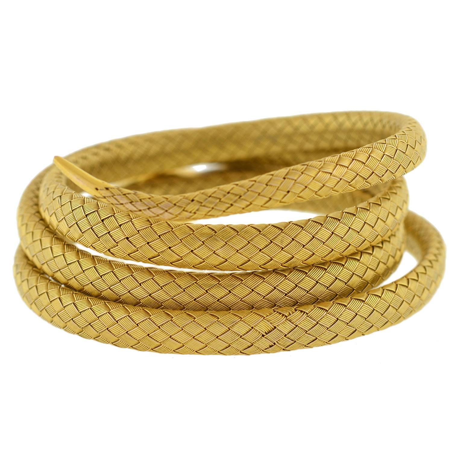 Victorian Woven Gold Gemstone Wrap Snake Bracelet In Good Condition In Narberth, PA
