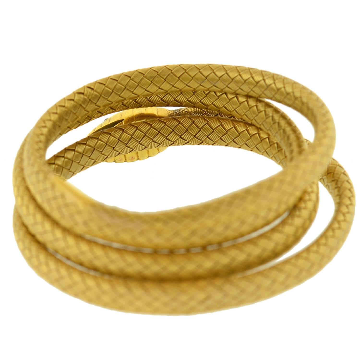 Women's Victorian Woven Gold Gemstone Wrap Snake Bracelet