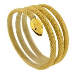 Antique Victorian Woven Gold Gemstone Wrap Snake Bracelet
