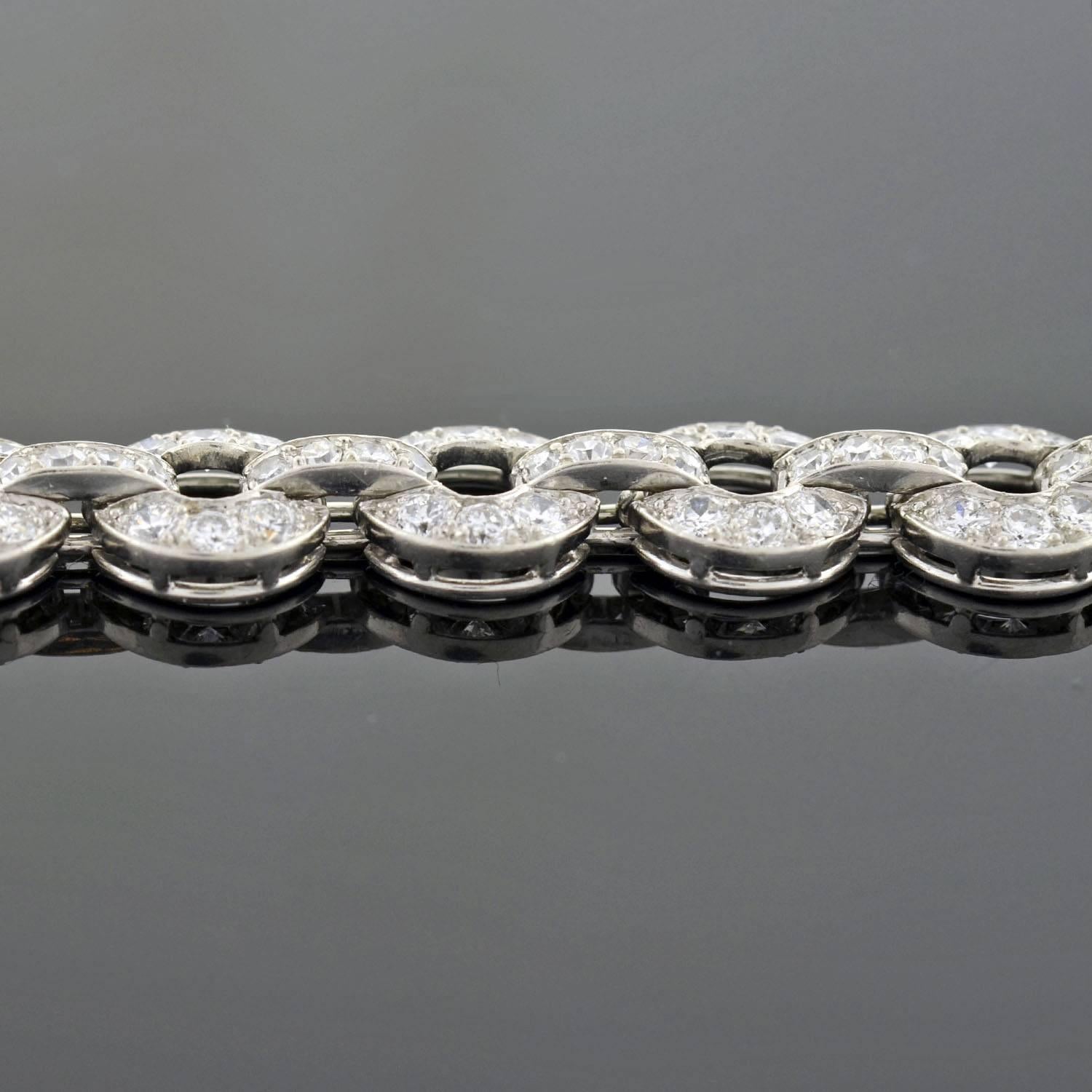 Art Deco Diamond Platinum Encrusted Circle Link Bracelet 2