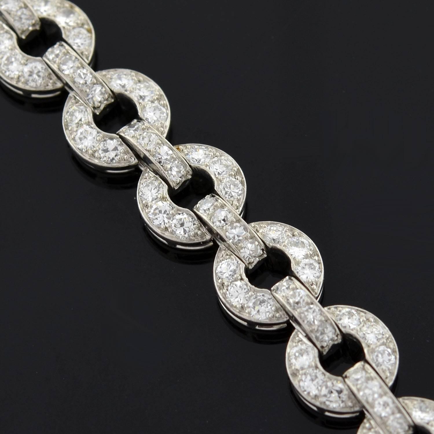 Art Deco Diamond Platinum Encrusted Circle Link Bracelet 1
