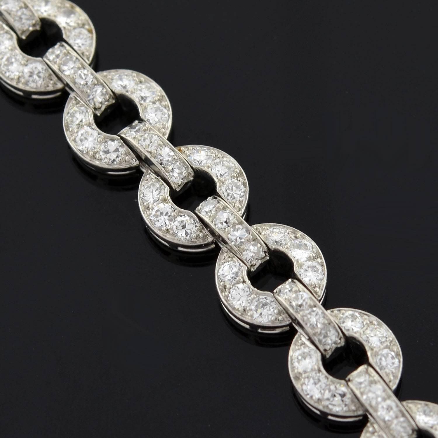 Art Deco Diamond Platinum Encrusted Circle Link Bracelet at 1stdibs