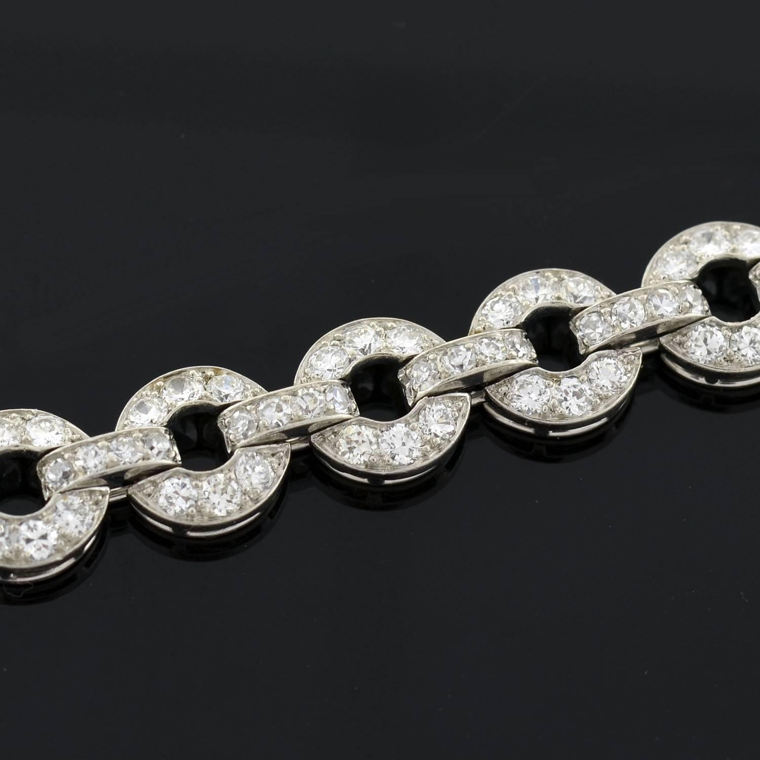 Art Deco Diamond Platinum Encrusted Circle Link Bracelet 3