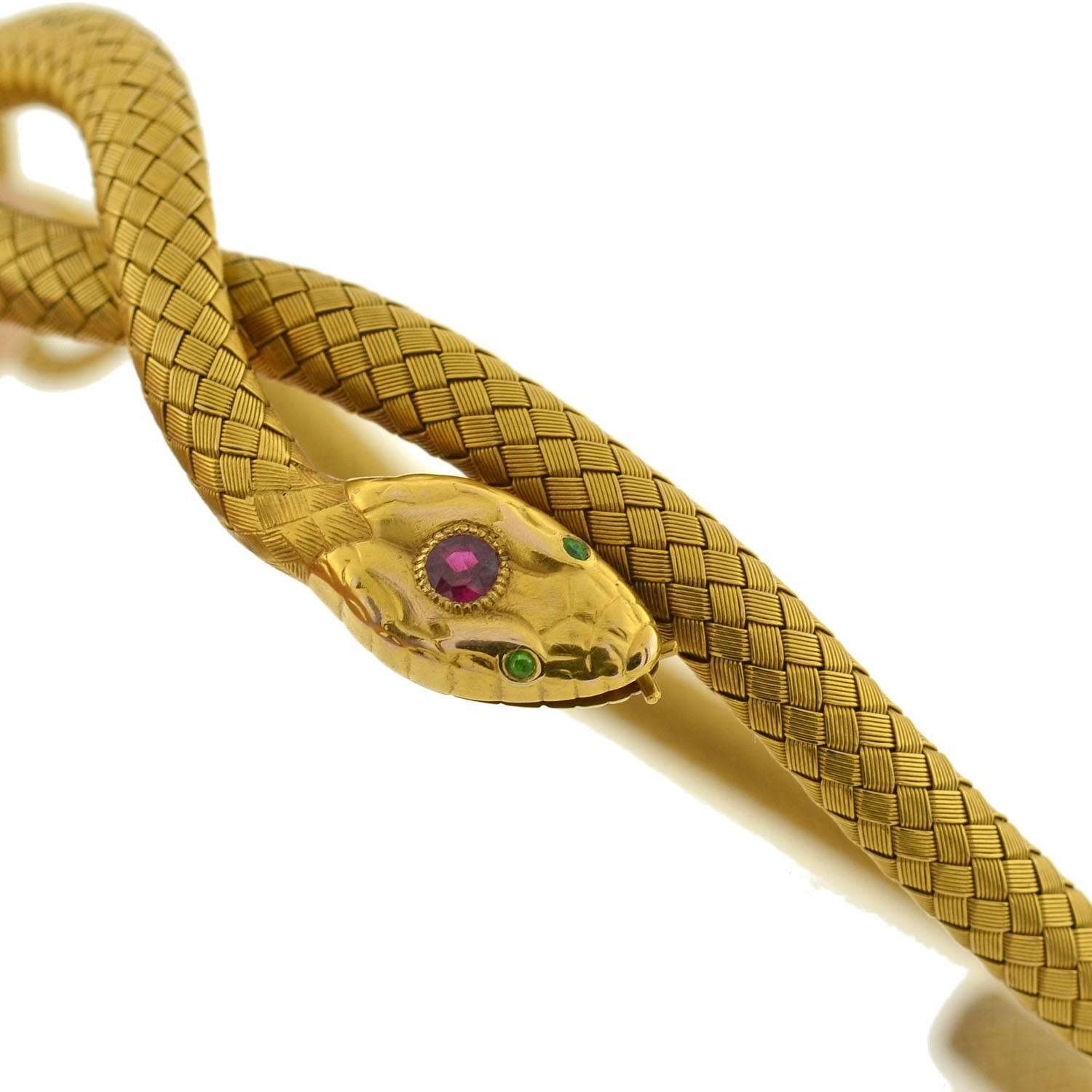 Women's Victorian Gemstone Woven Gold Snake Choker Necklace