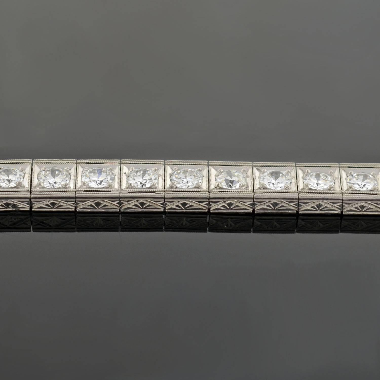 Art Deco Diamond Platinum Line Bracelet  2