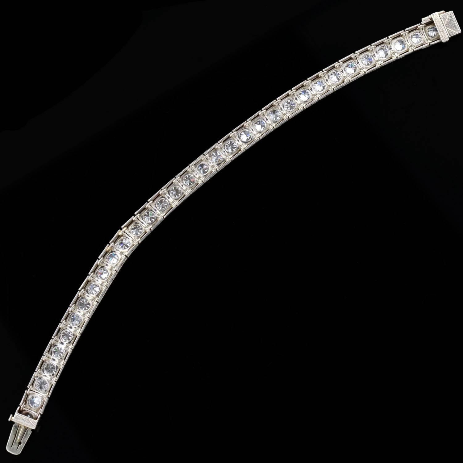 Art Deco Diamond Platinum Line Bracelet  3