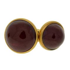 Late Art Deco Cabochon Garnet Gold Cufflinks