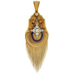 Antique Victorian Enamel Diamond Gold Starburst Foxtail Locket/Pendant