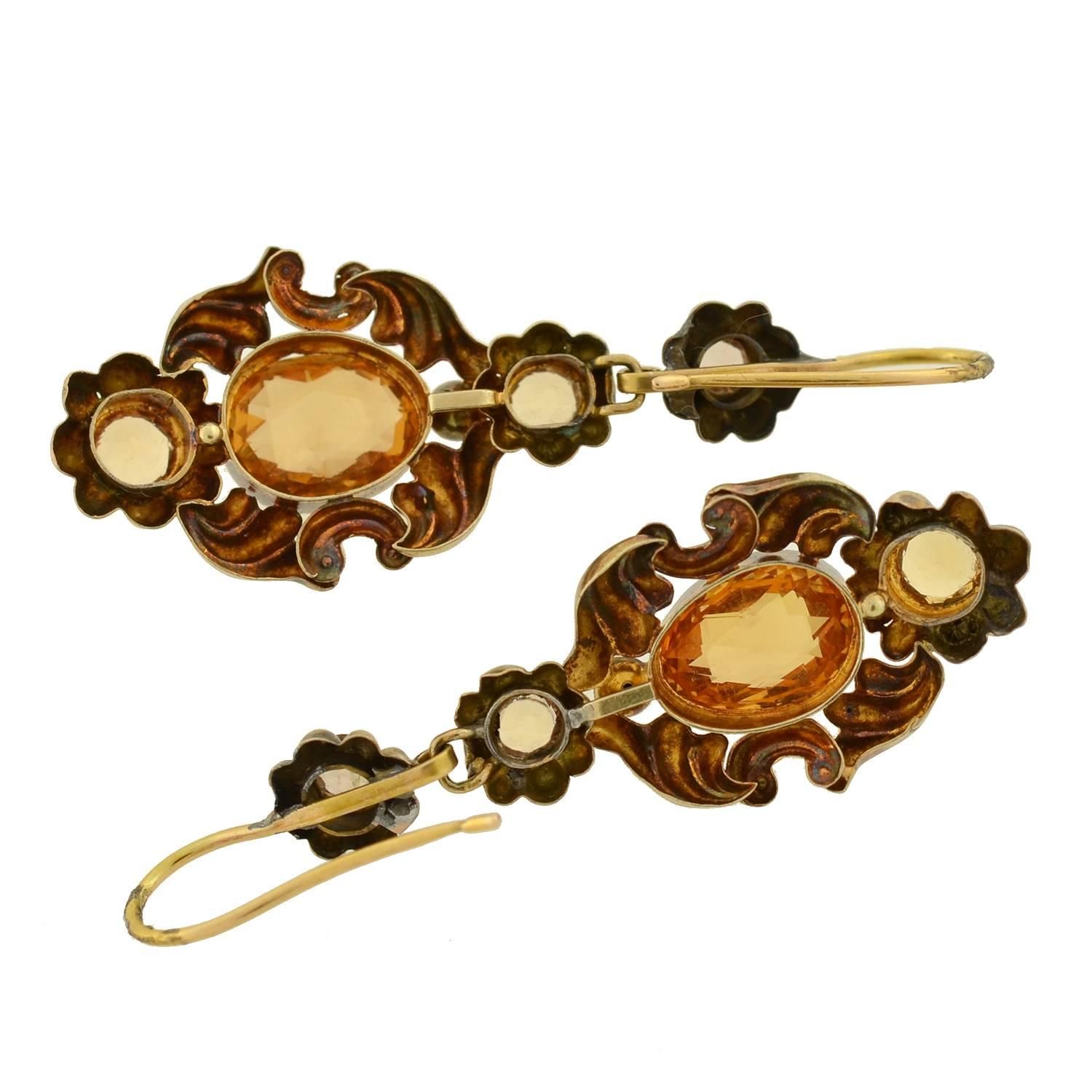 Victorian Citrine and Zircon Earrings 1