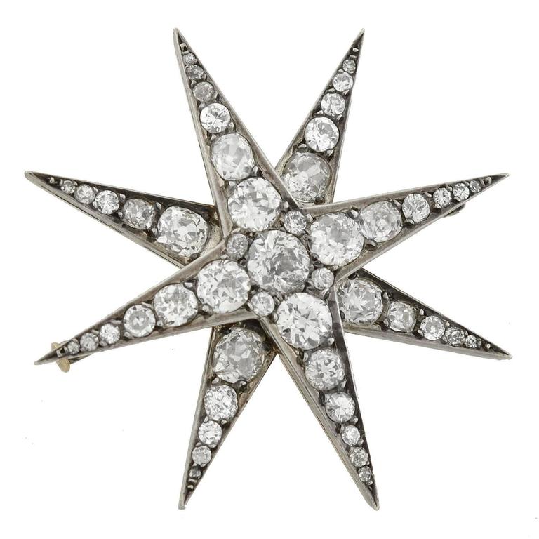 Victorian Silver Topped Diamond Starburst Brooch/Pendant at 1stDibs