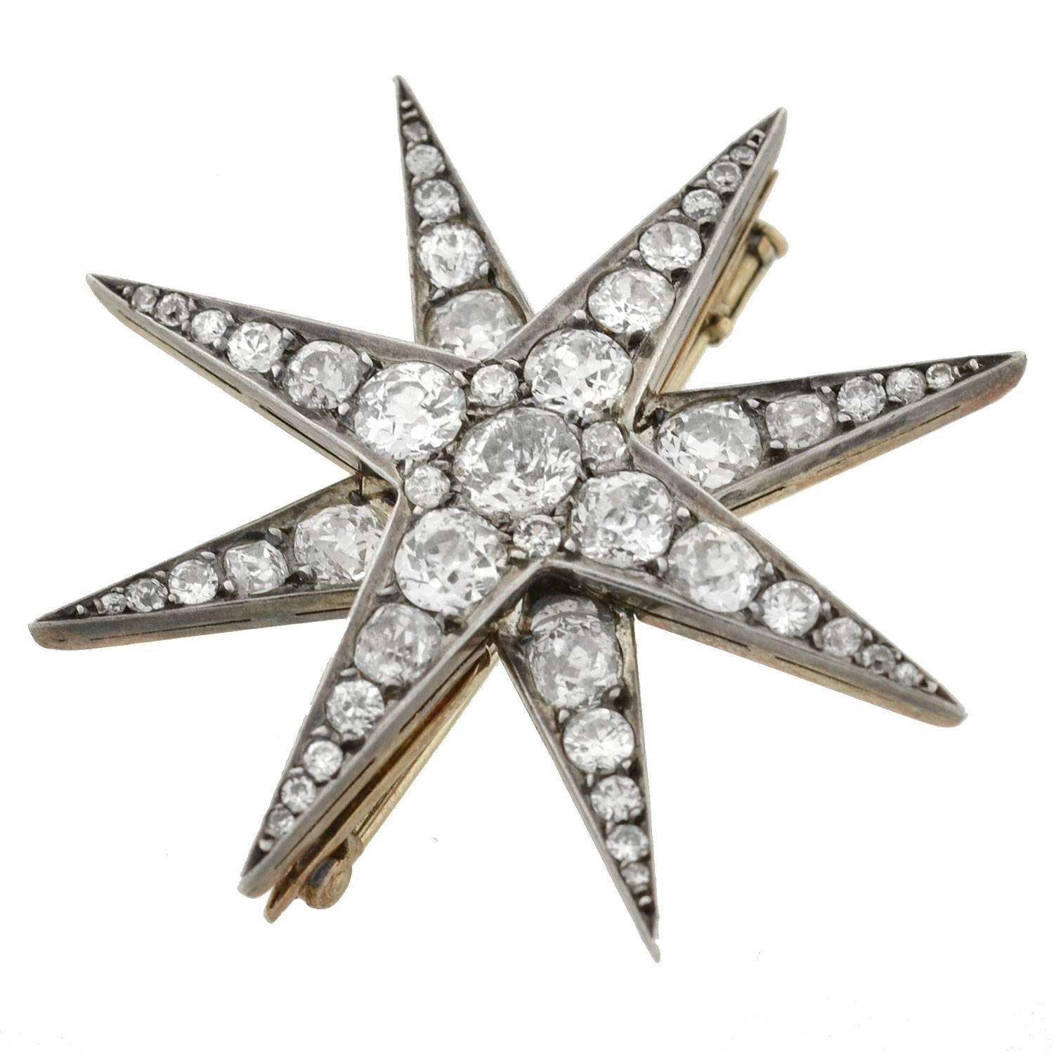 Victorian Silver Topped Diamond Starburst Brooch/Pendant at 1stdibs