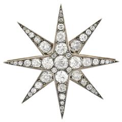 Antique Victorian Silver Topped Diamond Starburst Brooch/Pendant 