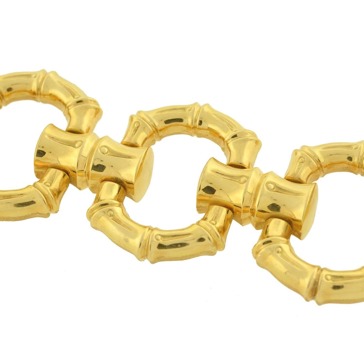 Women's Contemporary Reversible Bamboo Gold Link Bracelet 