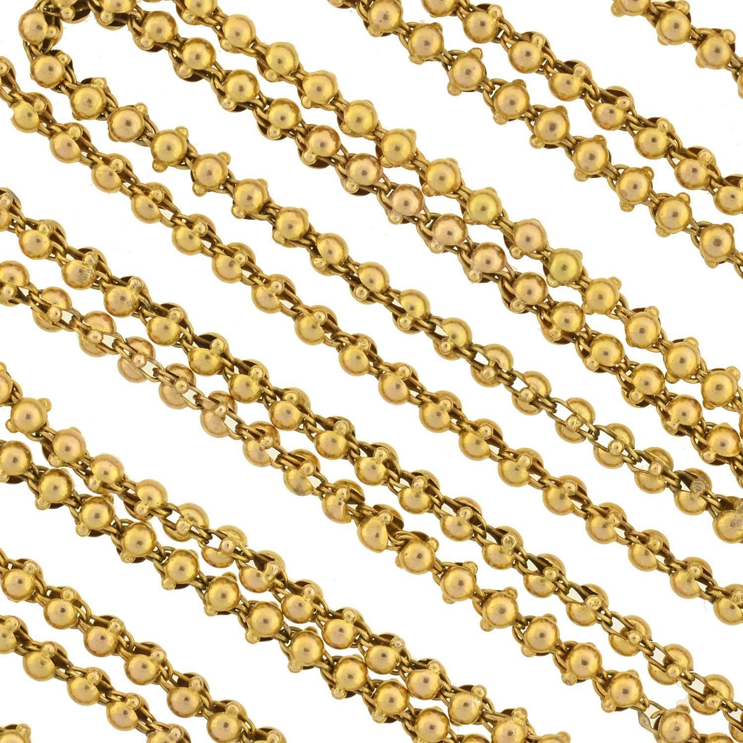 Victorian Handmade Gold Ball Link Chain 58" For Sale at 1stdibs