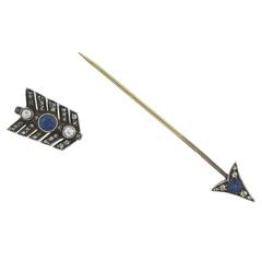 Victorian Sapphire Diamond Jabot Arrow Brooch