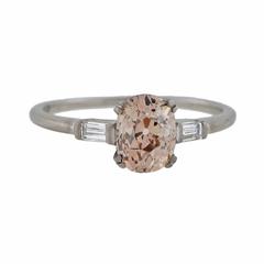 Art Deco Champagne Colored Cushion Cut Diamond Engagement Ring 1.22ct
