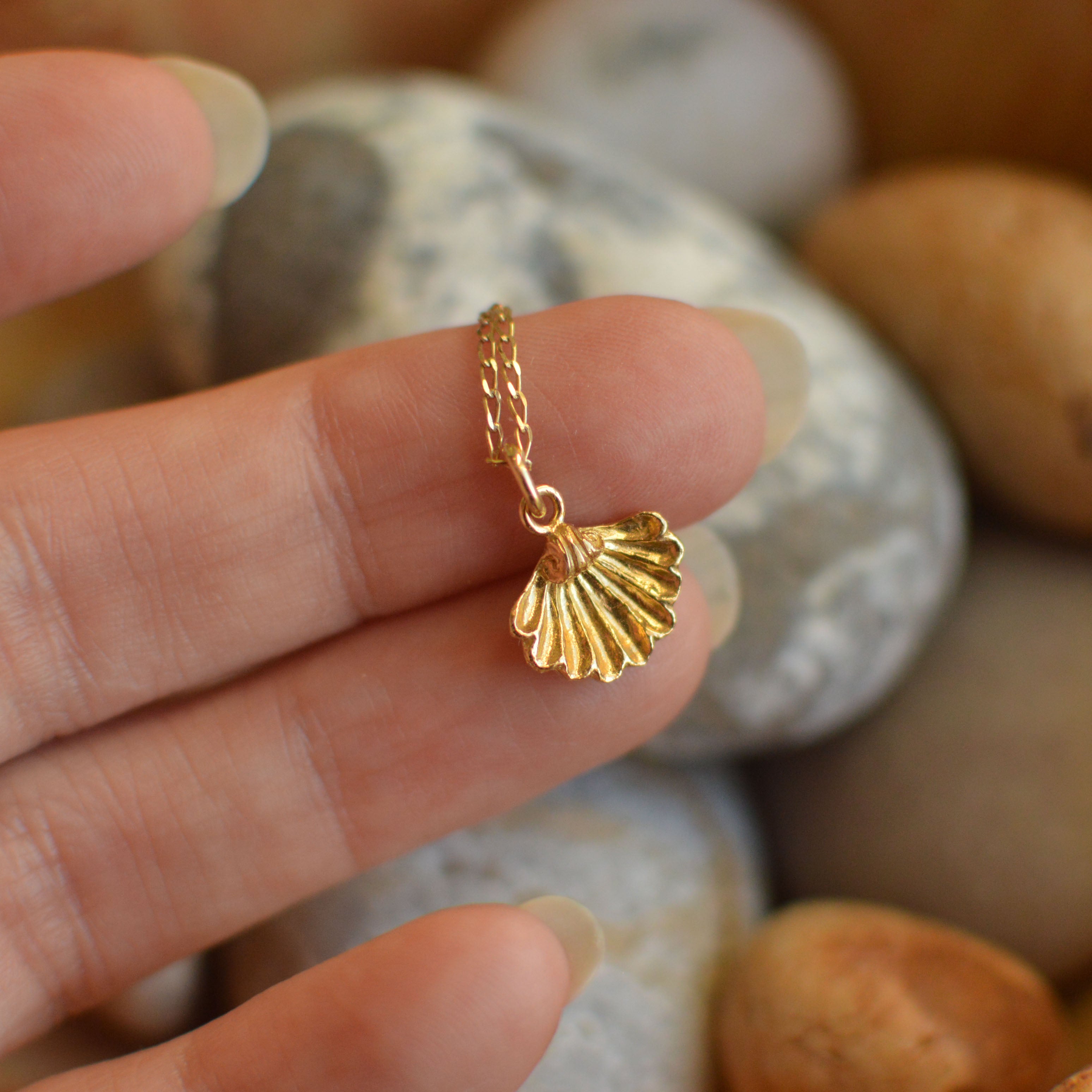 Solid 18 Carat Gold Scallop Shell Pendant by Lucy Stopes-Roe For Sale