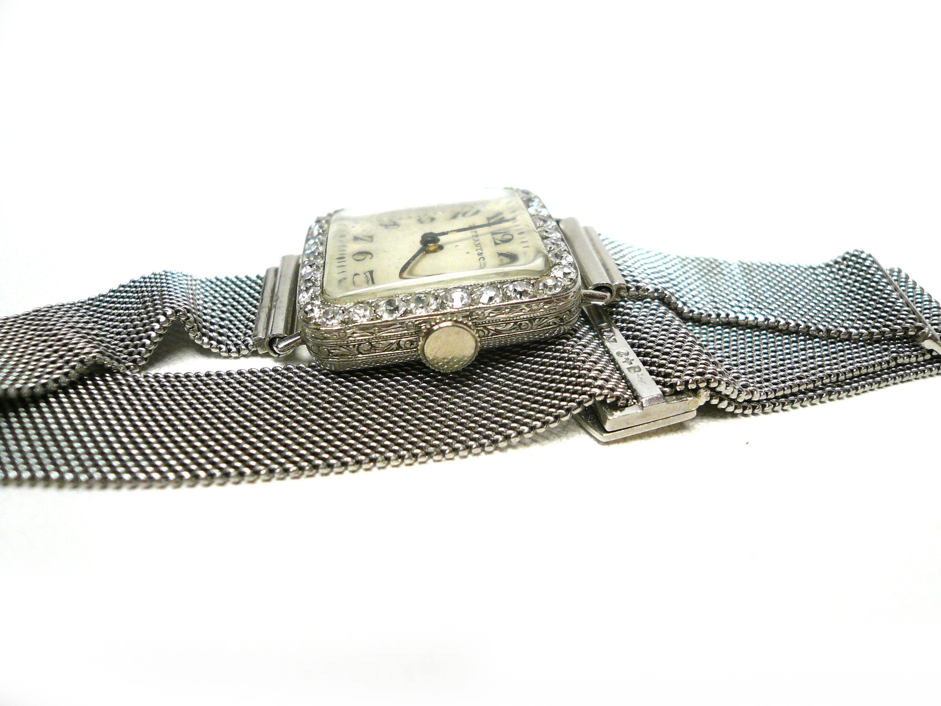 Tiffany & Co. Lady's Platinum Diamond Bracelet Wristwatch  In Good Condition In BLOOMINGTON,, MN