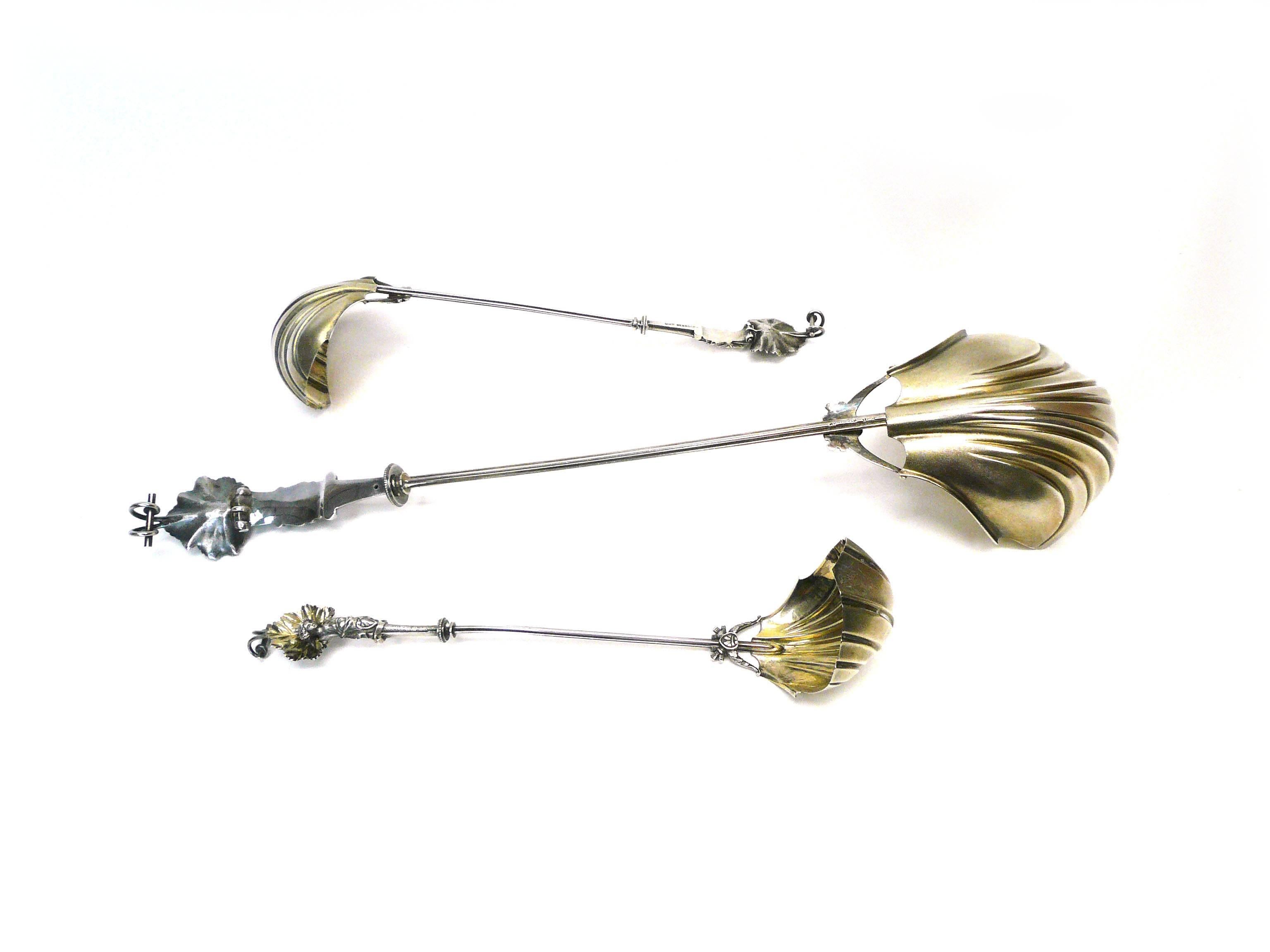 Women's or Men's Late Victorian Wood & Hughes Sterling Ladle Set Lady and Leaf Pattern For Sale
