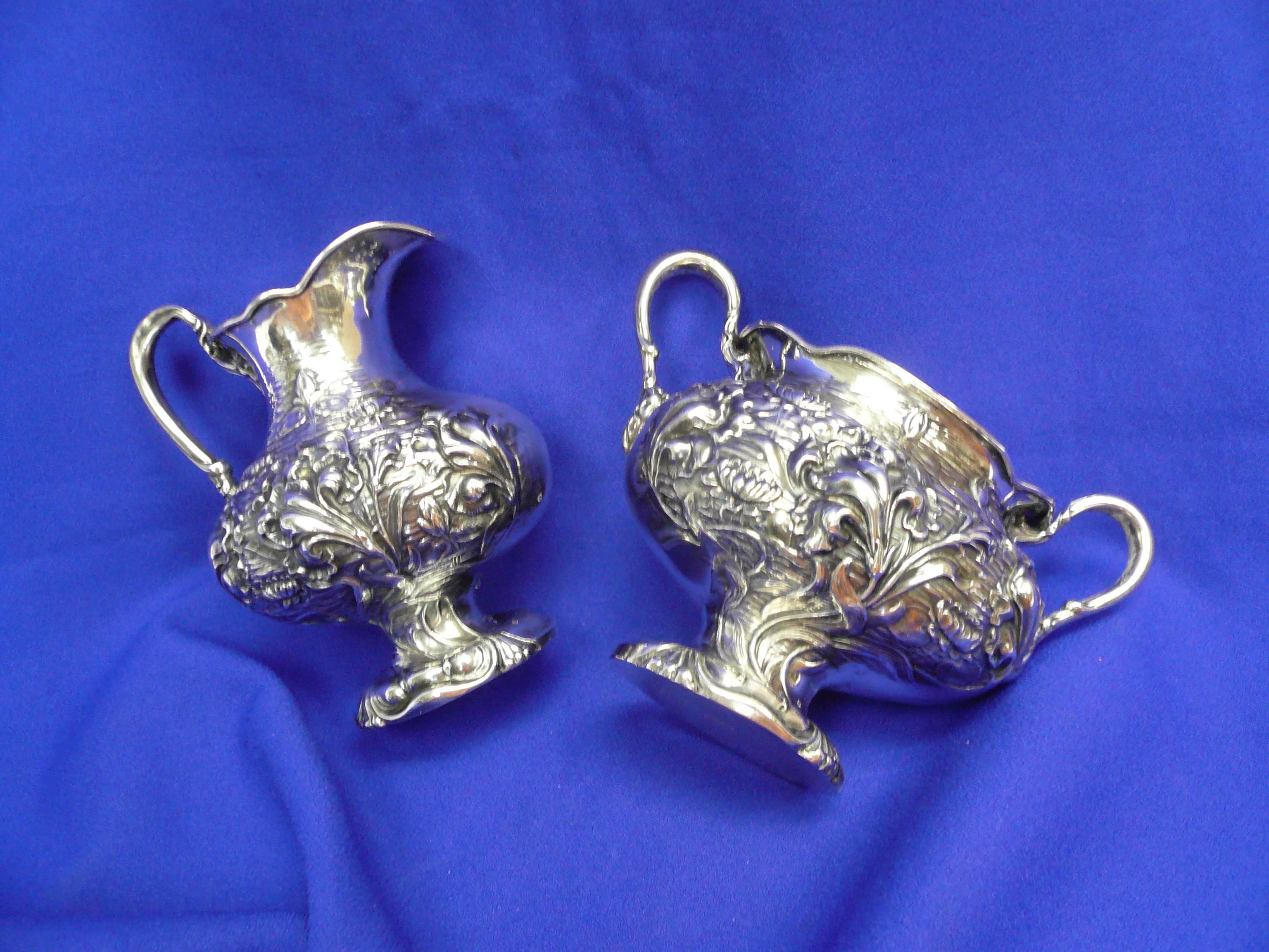 Art Nouveau Antique Unger Brothers Sterling Silver Three-Piece Demitasse Set In Good Condition For Sale In BLOOMINGTON,, MN