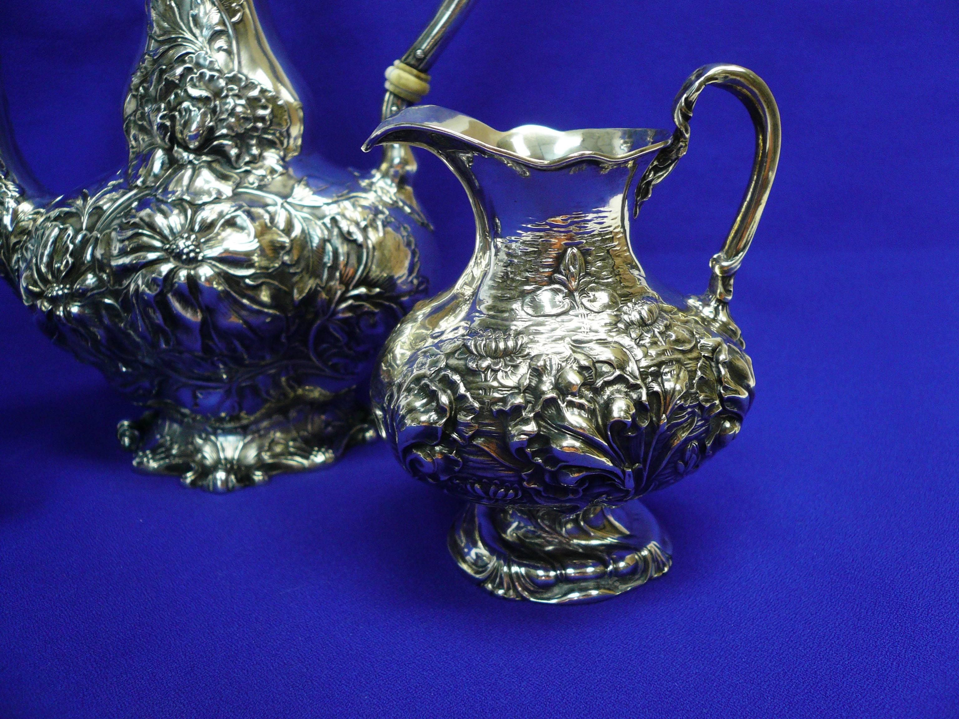 Art Nouveau Antique Unger Brothers Sterling Silver Three-Piece Demitasse Set For Sale 1