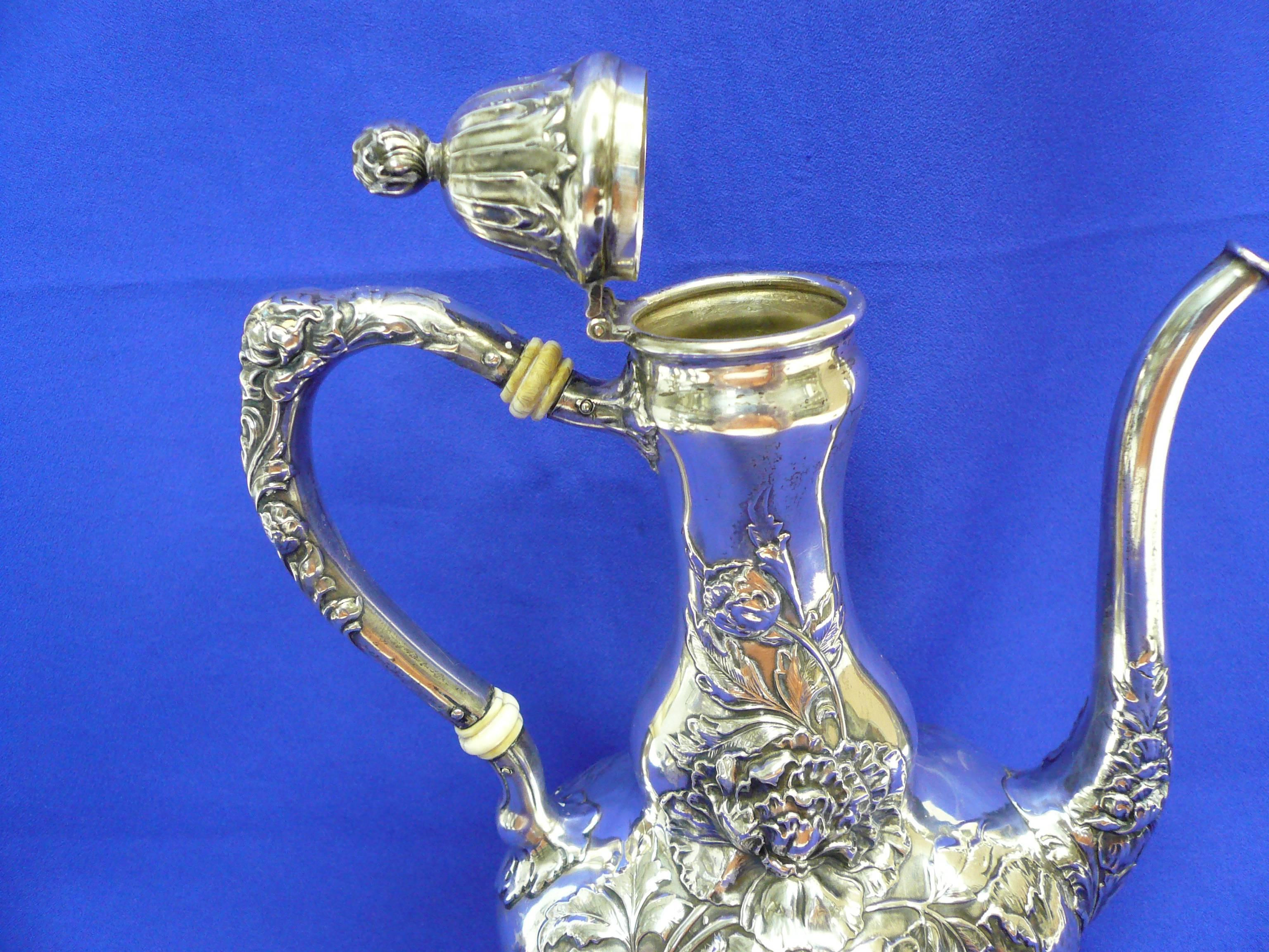Art Nouveau Antique Unger Brothers Sterling Silver Three-Piece Demitasse Set For Sale 6