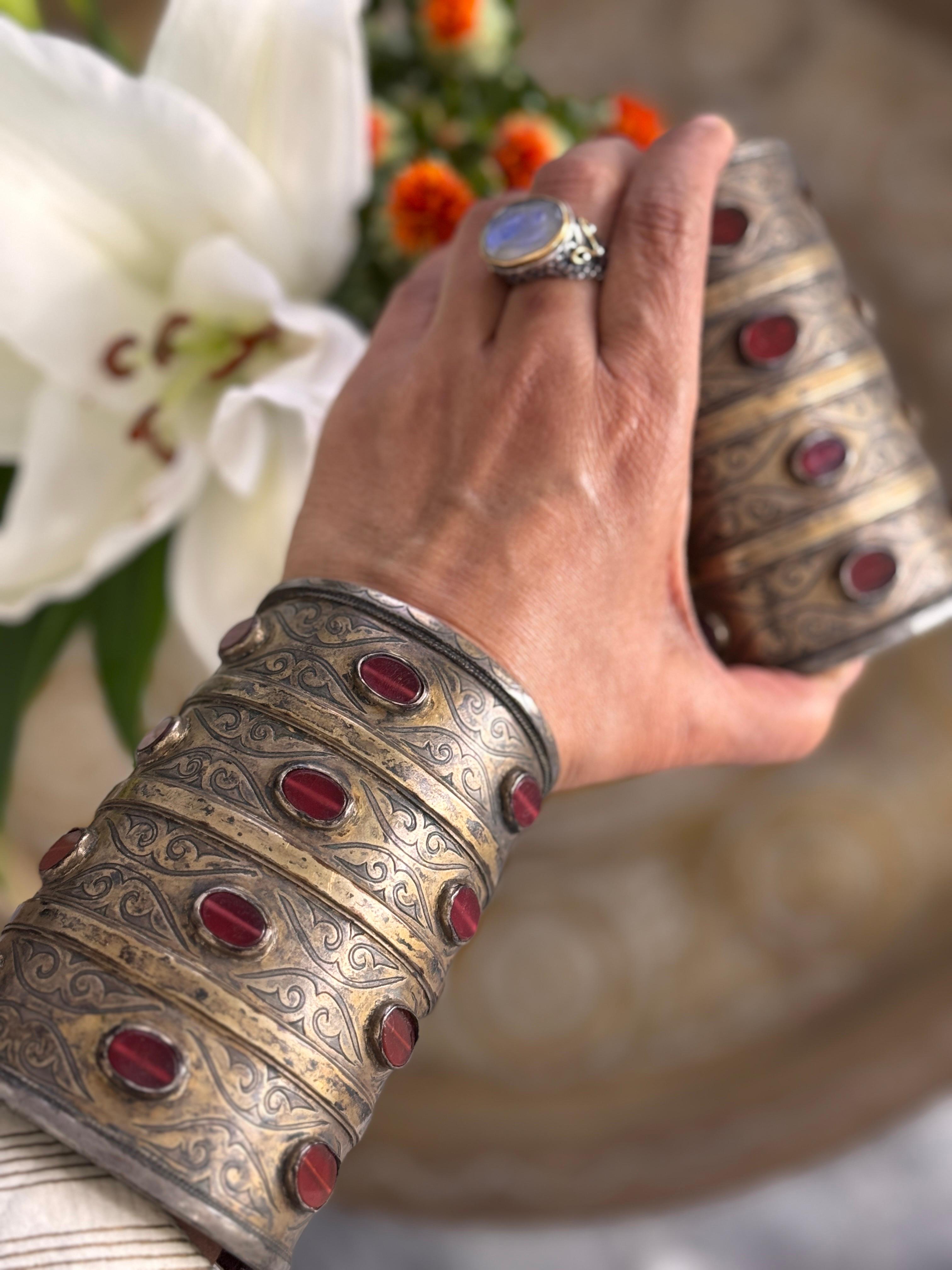 Rare Pair of Antique Turkoman Cuff Bracelets For Sale 6