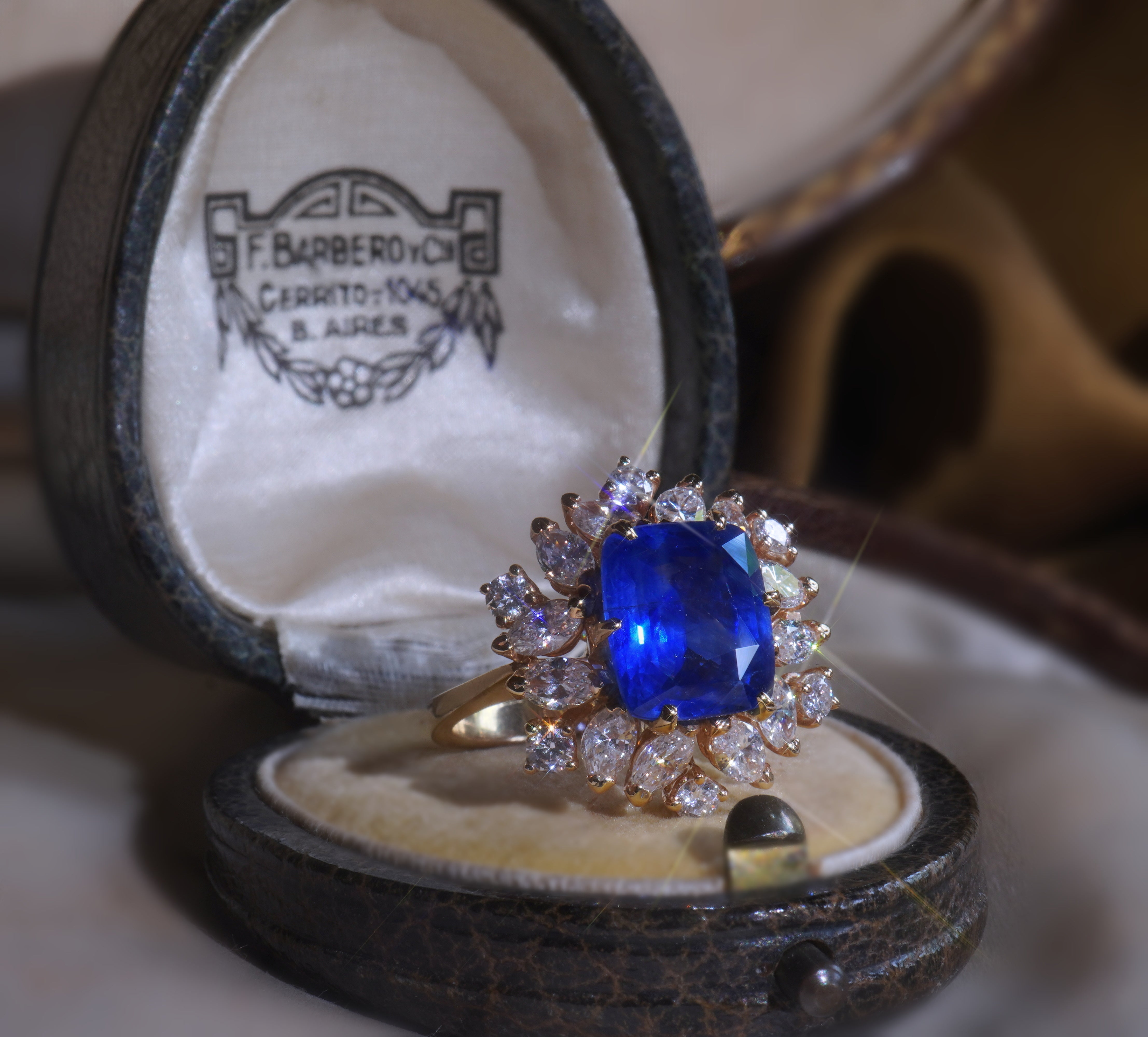 GIA Blue Sapphire Diamond Ring No Heat Burma 14K Royal VS Vintage Fine 9.19 Cts