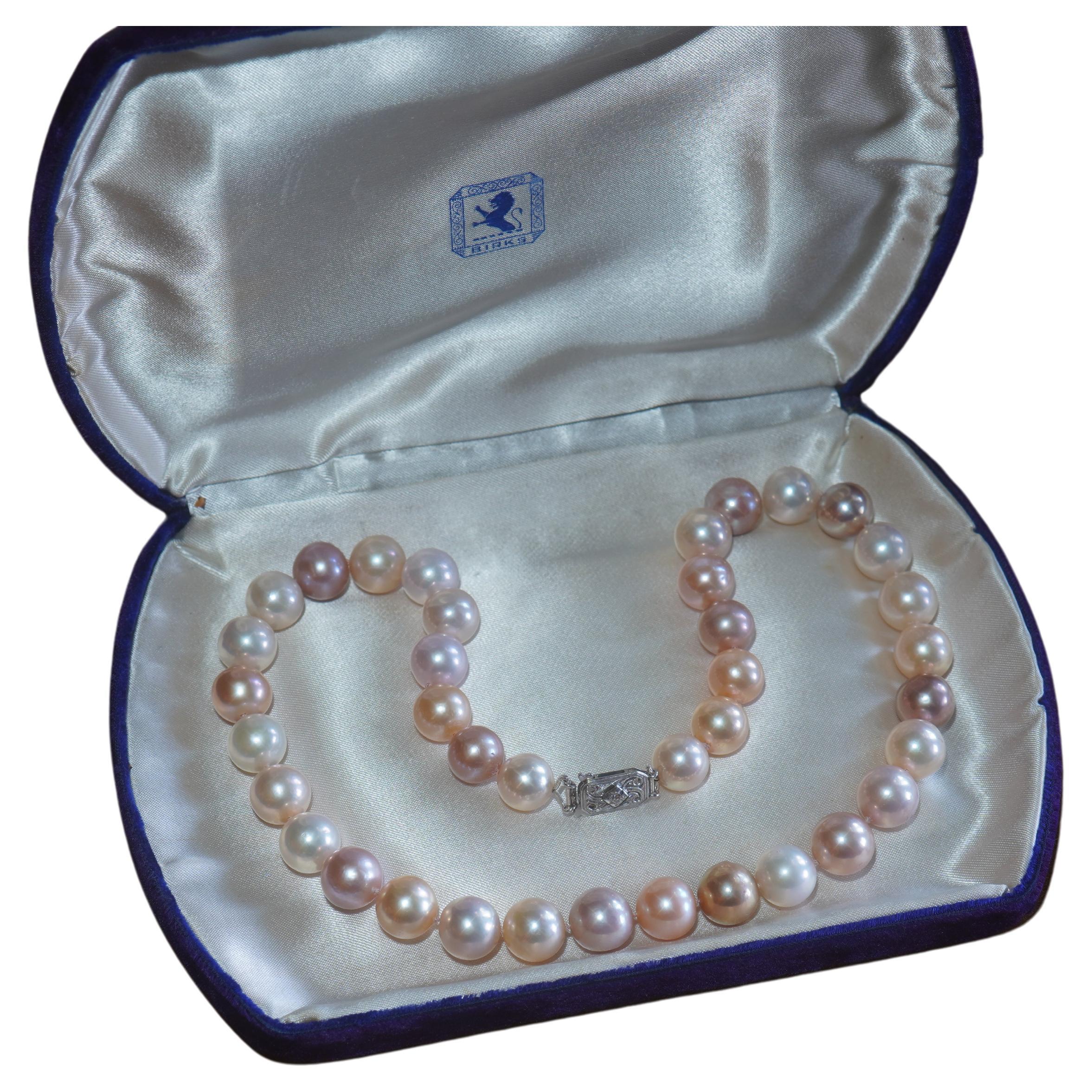 Pink Pearl Diamond Halskette Platin Vintage Südsee Strang Fein riesig 11,5 MM im Angebot