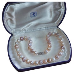 Collier de perles roses et diamants vintage des mers du Sud, très fin, 11,5 mm
