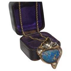 GIA Colgante Vintage Ópalo Negro 14K Australiano Arco Iris Natural Enorme Fino 5.53 CTS