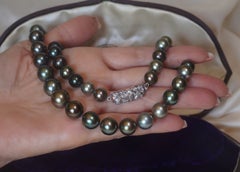 GIA Tahitian Pearl 18K Diamond Vintage Necklace Saltwater Strand Fine Huge 13 mm