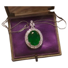 Emerald Diamond 18K Vintage Necklace GIA Certified Pendant Natural 20.04 Carats!