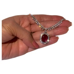 GIA Ruby 18K No Heat Diamond Necklace Pendant VS Fine Vintage Huge 13.97 Carats