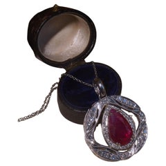 18K Ruby Diamond GIA No Heat Necklace Pendant Vintage Red Natural 8.18 Carats
