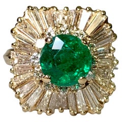 Vintage 14K Baguette Diamond Round Emerald Ballerina Cocktail Ring 3.74ctw