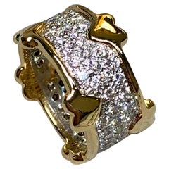 Tiffany & Co Schlumberger 18K Platinum Wide Pave Diamond Heart Band Ring Sz 6.75