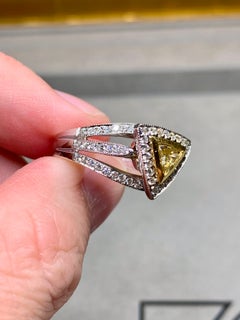 Estate 18K Bezel Set Fancy Yellow Trilliant Diamond Split Shank Ring