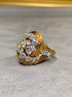 Vintage-Cocktailring von Kurt Wayne aus Diamanten und 18-karätigem Gelbgold mit feiner Struktur, 1970